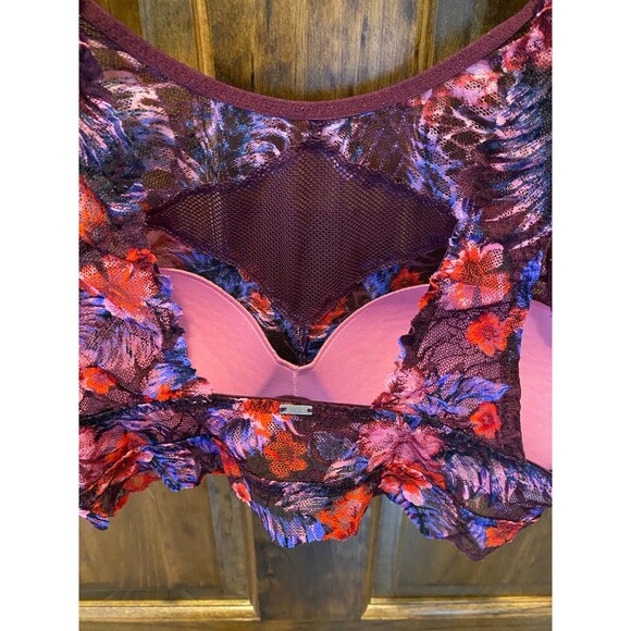 Victoria Secret Bralette Bra  Sz Small Black Pink Purple Lace Razorback Lingerie - Picture 10 of 12
